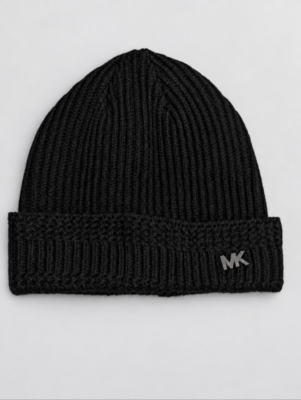 Michael Kors Black Ribbed Cuffed Beanie with MK Logo
